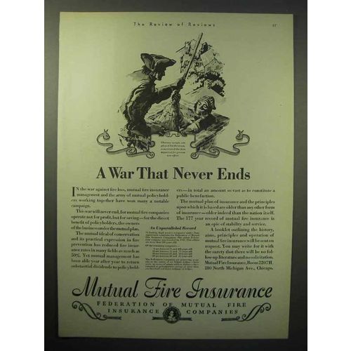 1930 Mutual Fire Insurance Ad - A War That Never Ends