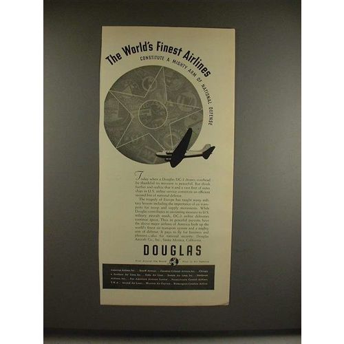 1940 Douglas DC-3 Airplane Ad - Mighty Arm of Defense