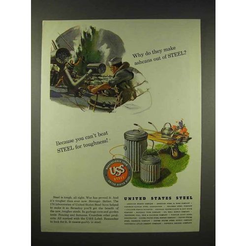 1944 United States Steel Ad - Make Ashcans Out Of