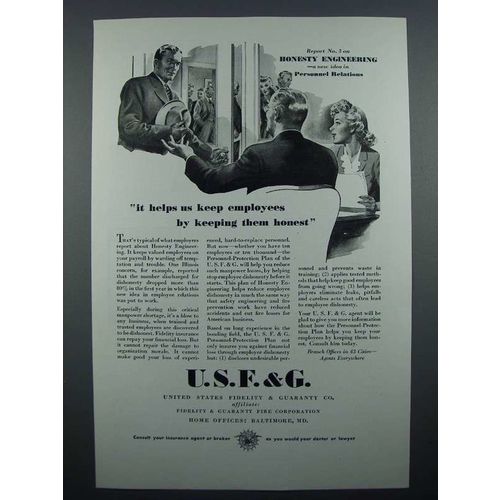 1944 USF&G Insurance Ad - Helps Keep Employees