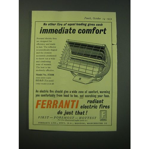 1953 Ferranti model No. F3108 Radiant Electric Fire Ad - No other fire of equal