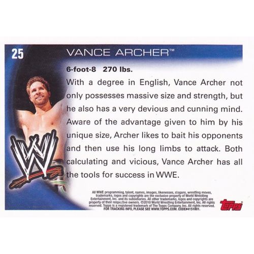 Vance Archer #25 - WWE 2010 Topps Wrestling Trading Card