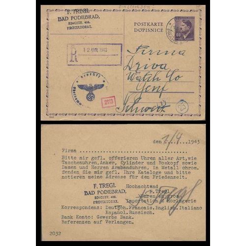Germany 1943 Postal Card REGISTERED CENSORED Czech Occupied