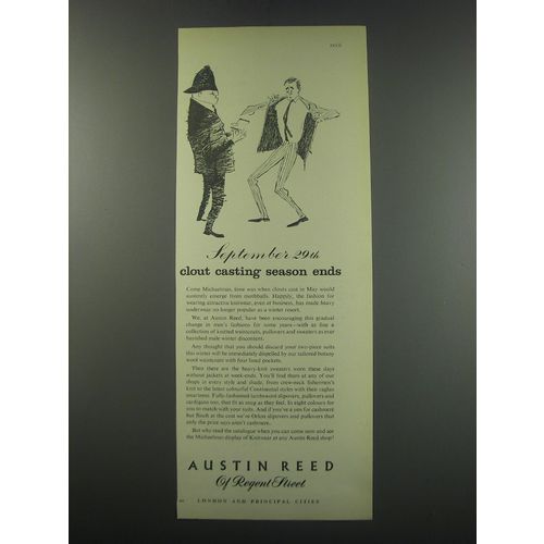 1957 Austin Reed fashion Ad - September 29th clout casting season ends