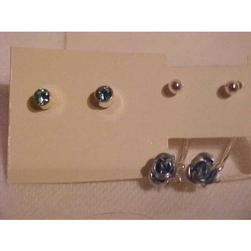 Aqua Rose Earrings Set of 2 Crystal Stud Pierced Earrings Hypo Allergenic 3/4"