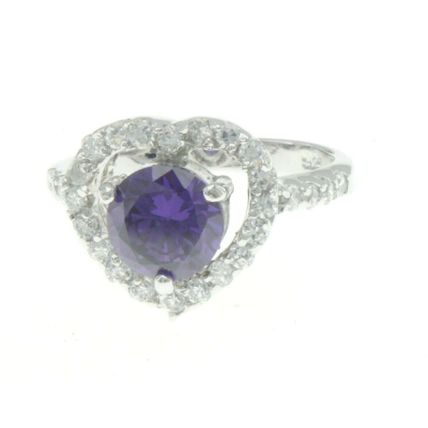 New Real 925 Sterling Silver Luxury Jewelry Heart Halo Round purple stone Ring