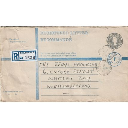 GB 1965 registered cover to Northumberland with Preston Paignton pm