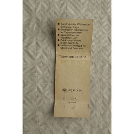 Matchbook cover Hotel Waldhaus, Zurich