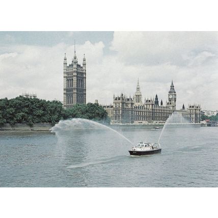 Fireboat Fire Hawk London Shoreham Giant Spray Jet Engine Brigade Postcard
