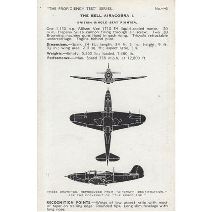 The Bell Airacobra 1 Valentines Aircraft Recognition Postcard