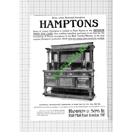 Hampton & Sons Ltd Pall Mall London Advert - 1903 Cutting