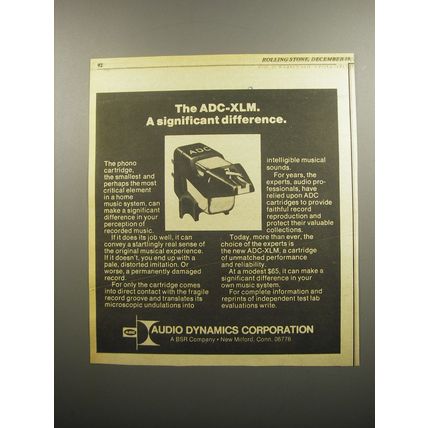 1974 ADC Audio Dynamics Corporation ADC-XLM Phono Cartridge Advertisement