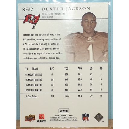2008 Upper Deck Exclusives DEXTER JACKSON (Buccaneers) Star Rookie Card #RE62