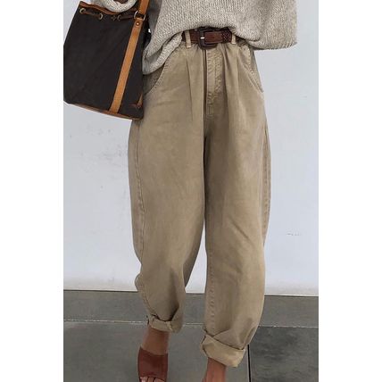 Khaki Solid High Waist Casual Pants