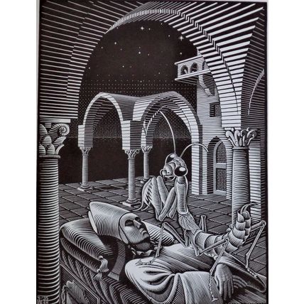 ESCHER print DREAM surrealism Vintage 60 Orig Graphic Poster optic wall art Gift