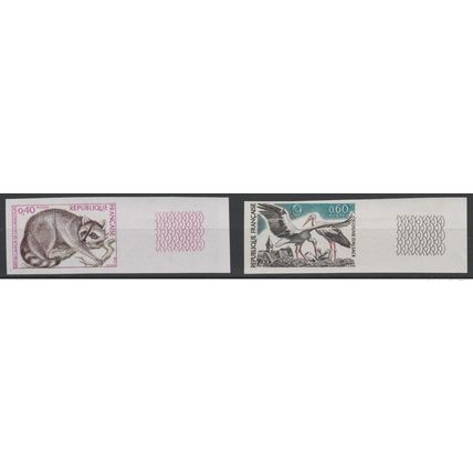France 1973 YT 1754 - 1755 ND IMPERF Raton Laveur Cigogne Storch Oiseau Alsace