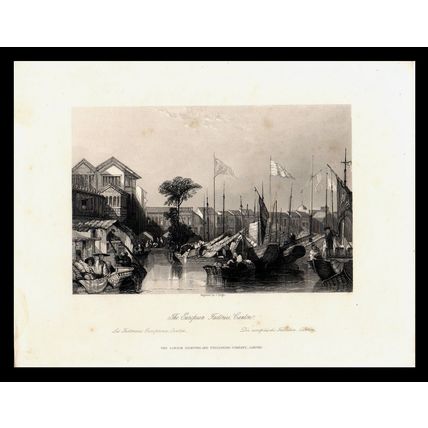 EUROPEAN FACTORIES, CANTON 1870 China Opium War - James Tingle ENGRAVING