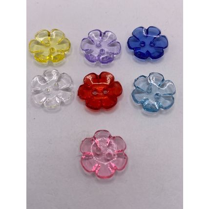 13mm Clear Flower Plastic 2 Hole Flat Buttons Baby Cardigan Knits Bright Colours