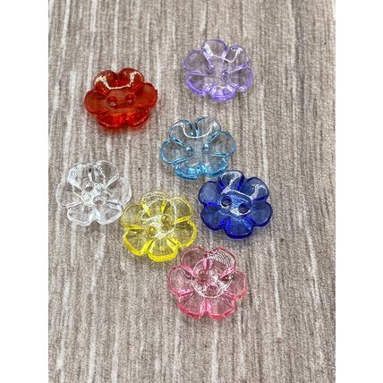 13mm Clear Flower Plastic 2 Hole Flat Buttons Baby Cardigan Knits Bright Colours