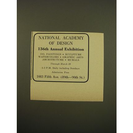1961 National Academy of Design Advertisement - 136th Annual Exhibition