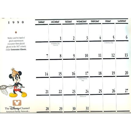 1990 DISNEY CHANNEL CALENDAR original unopened 12-month wall calendar #1