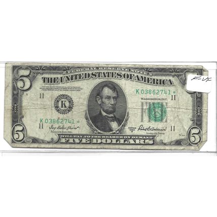 1950-B US $5.00 Bill STAR NOTE! F/VF