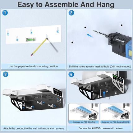 Ps5/Slim/Pro Wall Mount Kit with Cooling Fan & Charging Station, PS5 Shelf Float