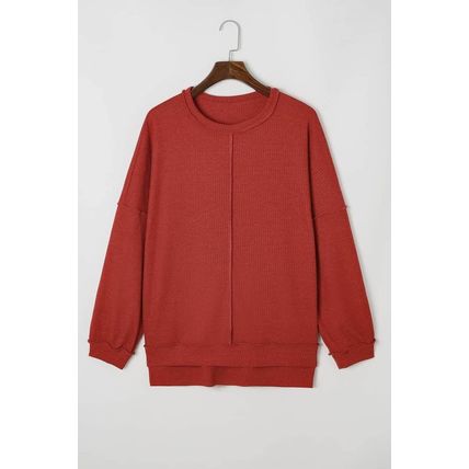 Gold Flame Exposed Seam Detail Waffle Knit Plus Size Top