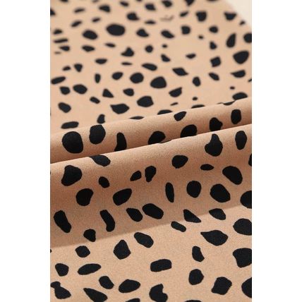 Khaki Leopard Contrast Half Button Casual Blouse