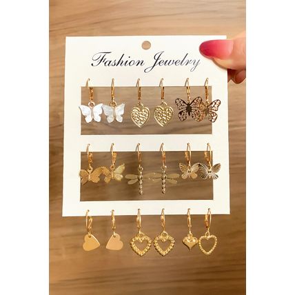 Gold Butterfly Heart Pendant Plated Hook Earrings