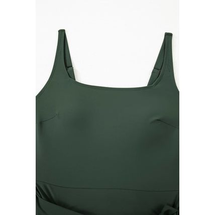 Mist Green Side Tied Waist Square Neck Adjustable Straps A-line One Piece Swim D