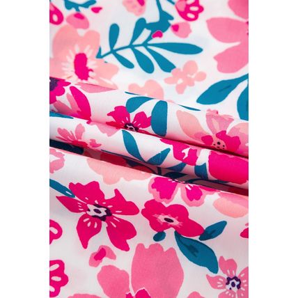 Pink Floral Print Contrast Striped Detail Short Sleeve Blouse