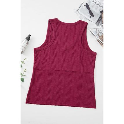 Red Dahlia Ribbed Textured Exposed Stitching Knit Tank Top