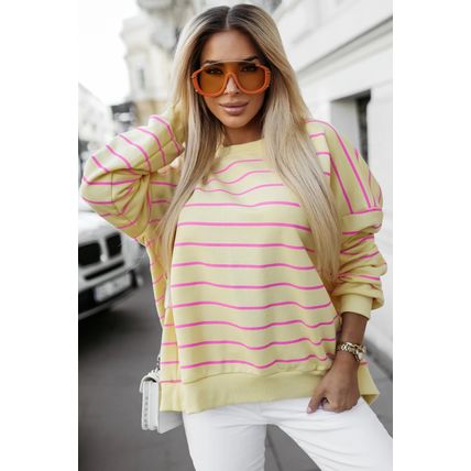 Yellow Stripe Stylish Overlap Detail Drop Shoulder Pullover Sweatshirt