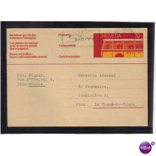 1975 SWITZERLAND PREPAID POSTCARD 30C SIERRE PMK
