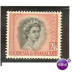 Rhodesia & Nyasaland 1954 QEII 2/- 6d Black & Rose Red Used SG 12