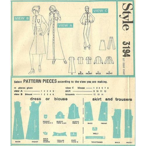 Style 3194 Sewing Pattern Misses' Dress Blouse Skirt & Trousers Size 16 Uncut