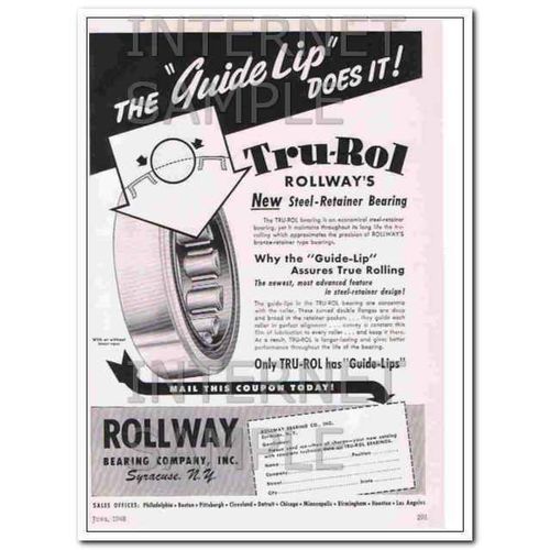 rollway bearing company 1948 the guide lip does it vintage ad