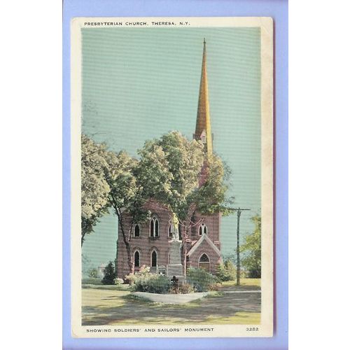 New York Theresa Presbyterian Church View Large Old Stone Church w/Tall Sp~100