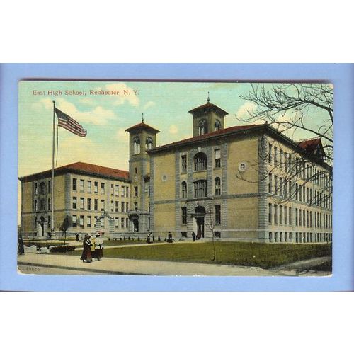 New York Rochester East High School View Large Old Stone School Building w~110