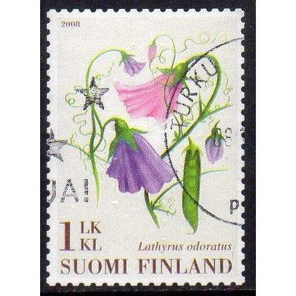 Finland 2008 Lathyrus odoratus - Sweet Pea, Braille Embossed 1st Class Used