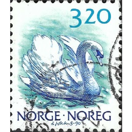 NORWAY, BIRD, Mute Swan, aqua & blue 1990, 3.20kr, #2