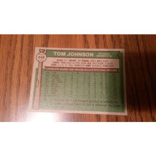 1976 Topps Card # 448 Tom Johnson Excellent (5) Minnesota Twins