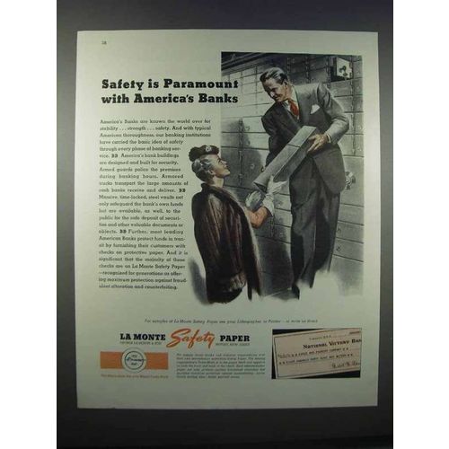 1946 La Monte Safety Paper Ad - Parmount with Banks