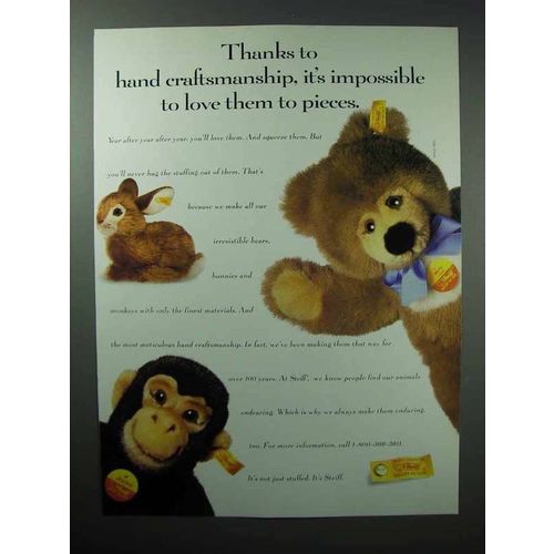 1993 Steiff Stuffed Animal Ad - Bunny, Bear, Monkey