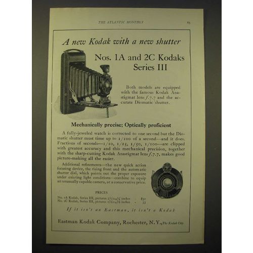 1924 Kodak Nos. 1A and 2C Series III cameras Ad - A new Kodak with a new shutter