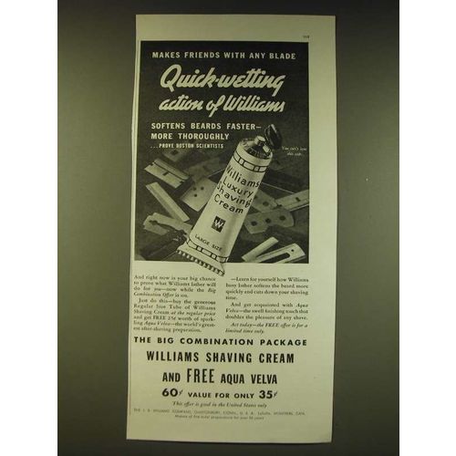 1936 Williams Luxury Shaving Cream Ad - Make friends with any blade