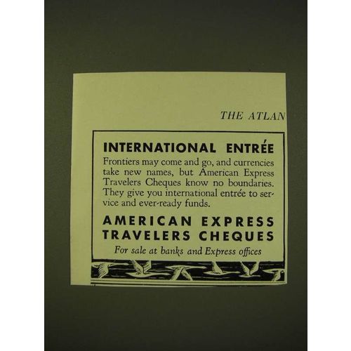 1933 American Express Travelers Cheques Ad - International Entre