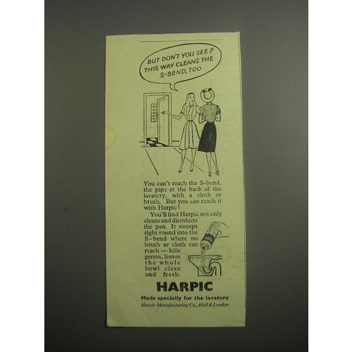 1948 Harpic Cleaner Ad - But don't you see? This way cleans the S-bend, too