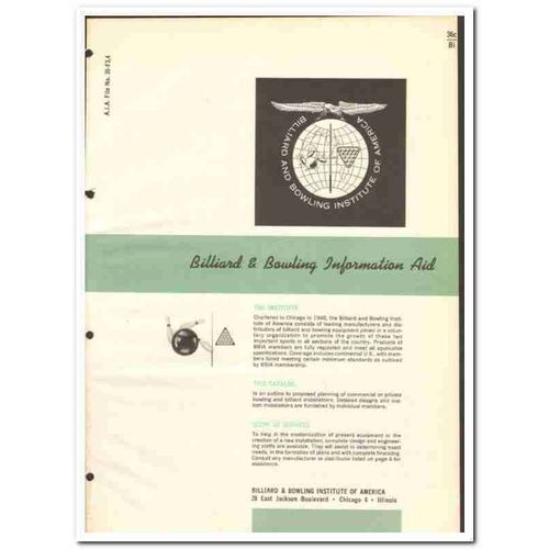 BILLIARD BOWLING INSTITUTE AMERICA 1964 Information vintage catalog